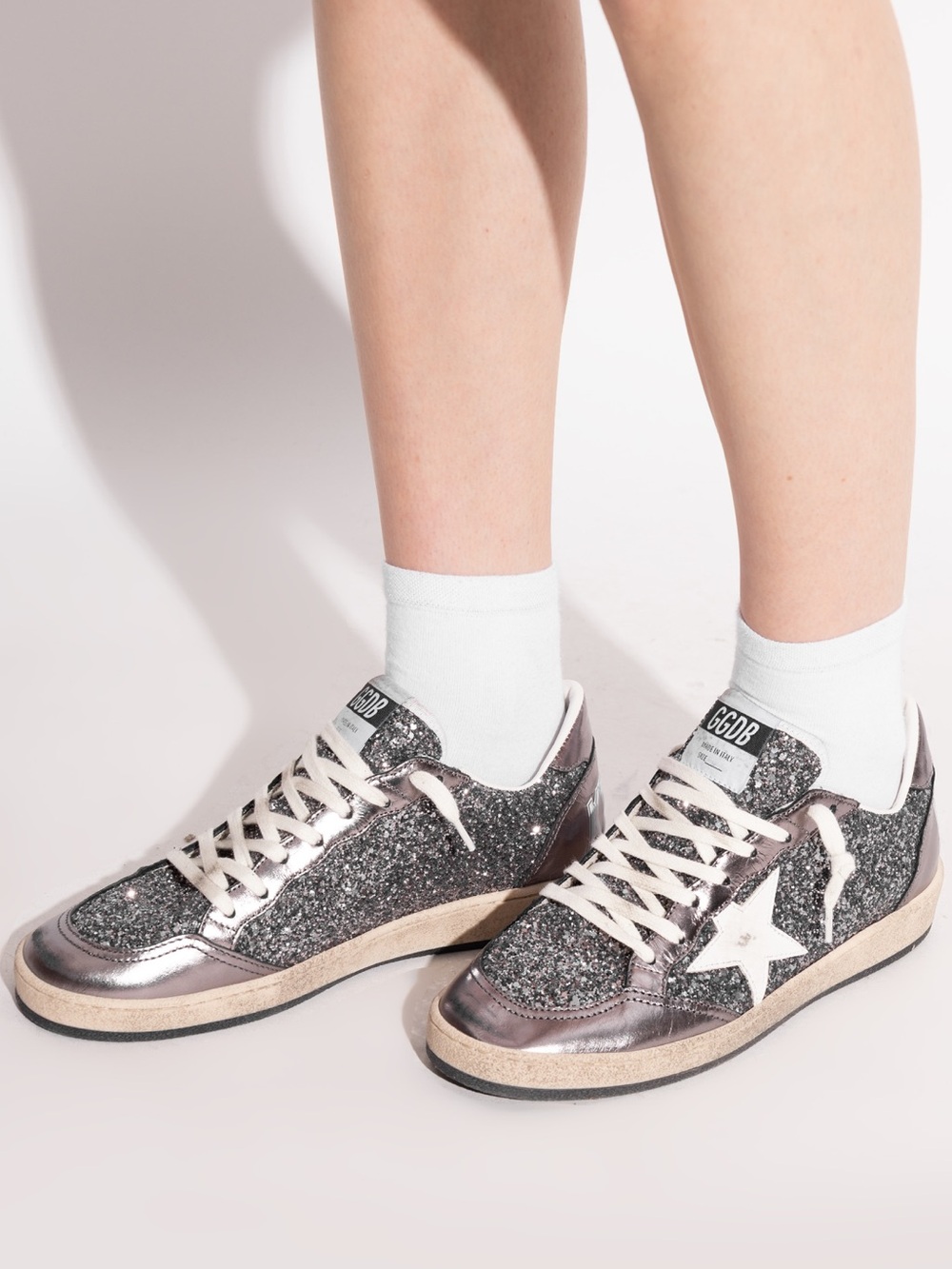 Golden Goose Ball Star Sneaker Gray/Purple/Glitter/Leather/White 38 New in Box